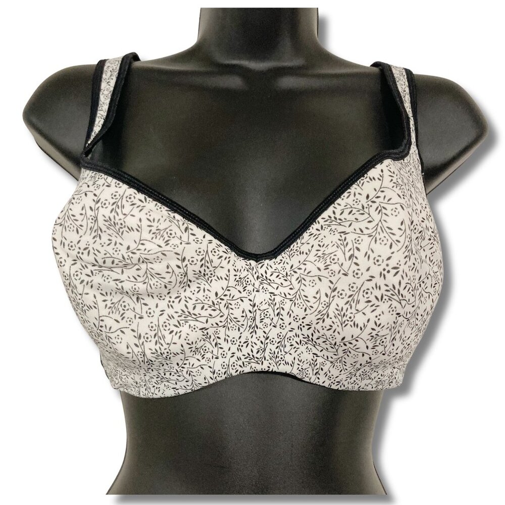 TI VOGLIO 40B Black creamy white floral print smoothing t-shirt bra w/ underwire